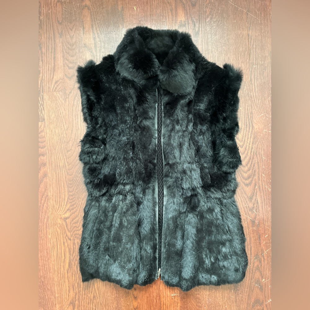 Black Rabbit Fur vest with knit back